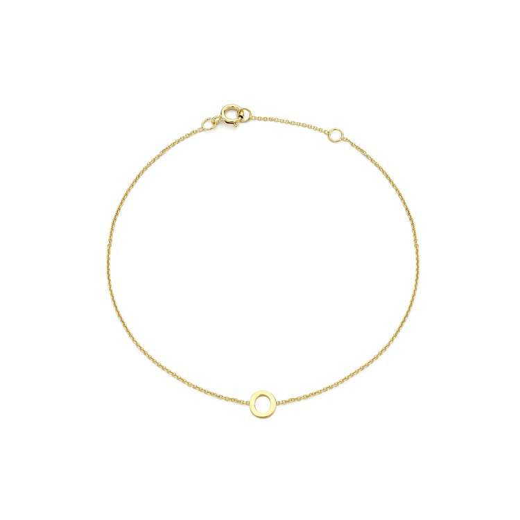 9K Yellow Gold Mini Initial Bracelet 15.5-19cm — O