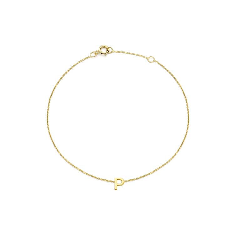 9K Yellow Gold Mini Initial Bracelet 15.5-19cm — P