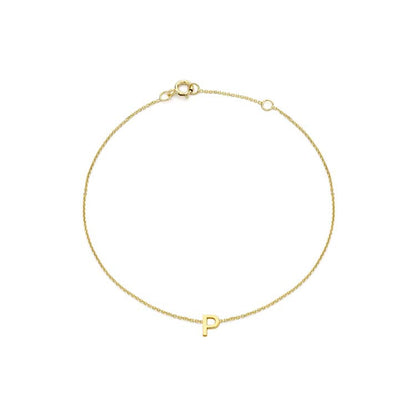 9K Yellow Gold Mini Initial Bracelet 15.5-19cm — P