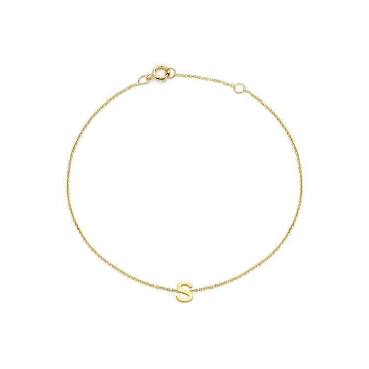 9K Yellow Gold Mini Initial Bracelet 15.5-19cm — S