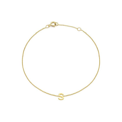 9K Yellow Gold Mini Initial Bracelet 15.5-19cm — S