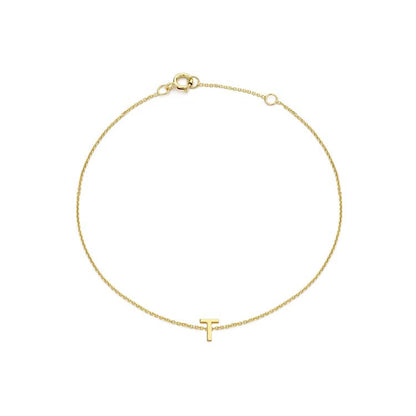 9K Yellow Gold Mini Initial Bracelet 15.5-19cm — T