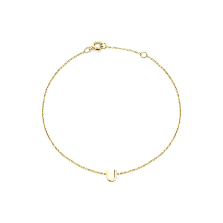 9K Yellow Gold Mini Initial Bracelet 15.5-19cm — U