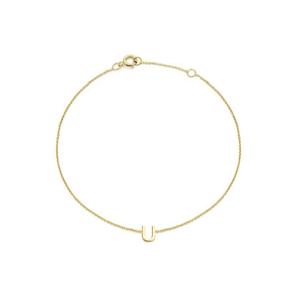 9K Yellow Gold Mini Initial Bracelet 15.5-19cm — U