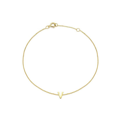 9K Yellow Gold Mini Initial Bracelet 15.5-19cm — V