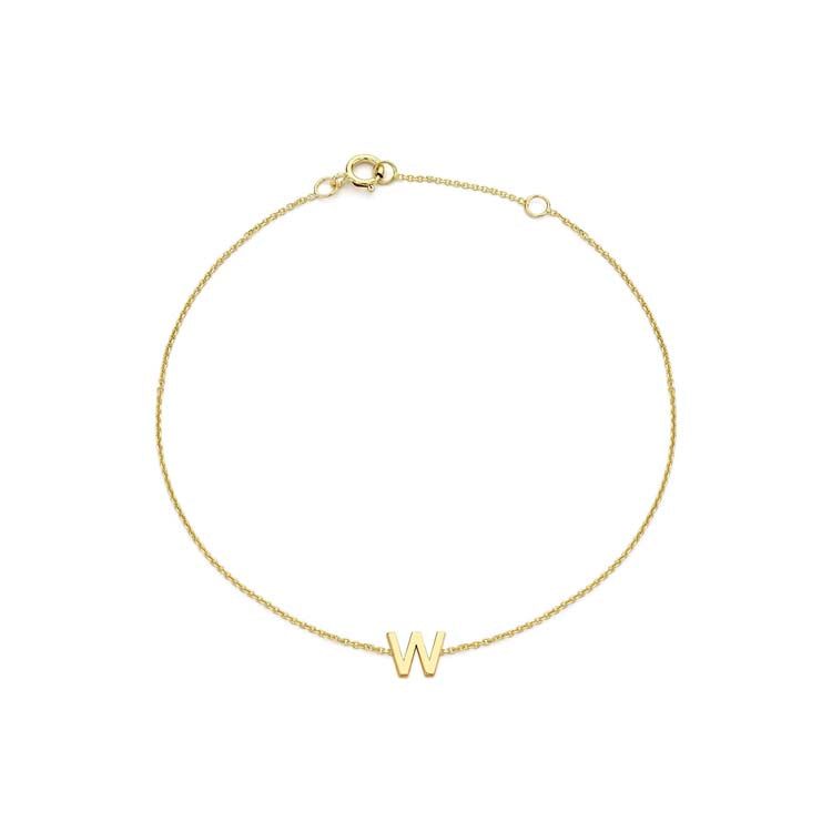 9K Yellow Gold Mini Initial Bracelet 15.5-19cm — W
