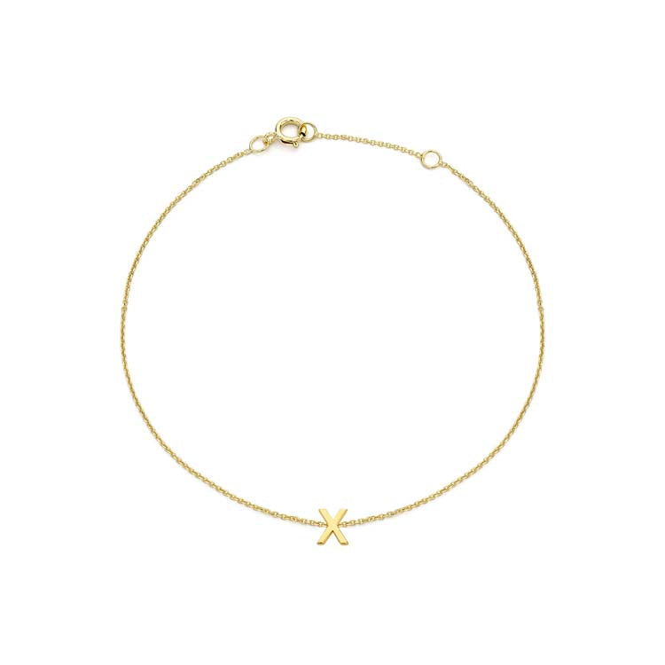 9K Yellow Gold Mini Initial Bracelet 15.5-19cm — X