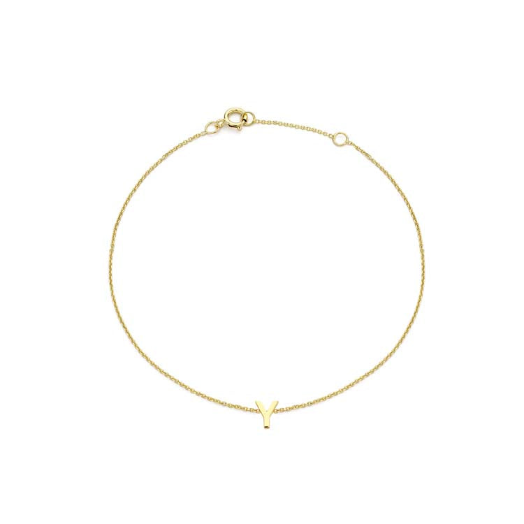 9K Yellow Gold Mini Initial Bracelet 15.5-19cm — Y