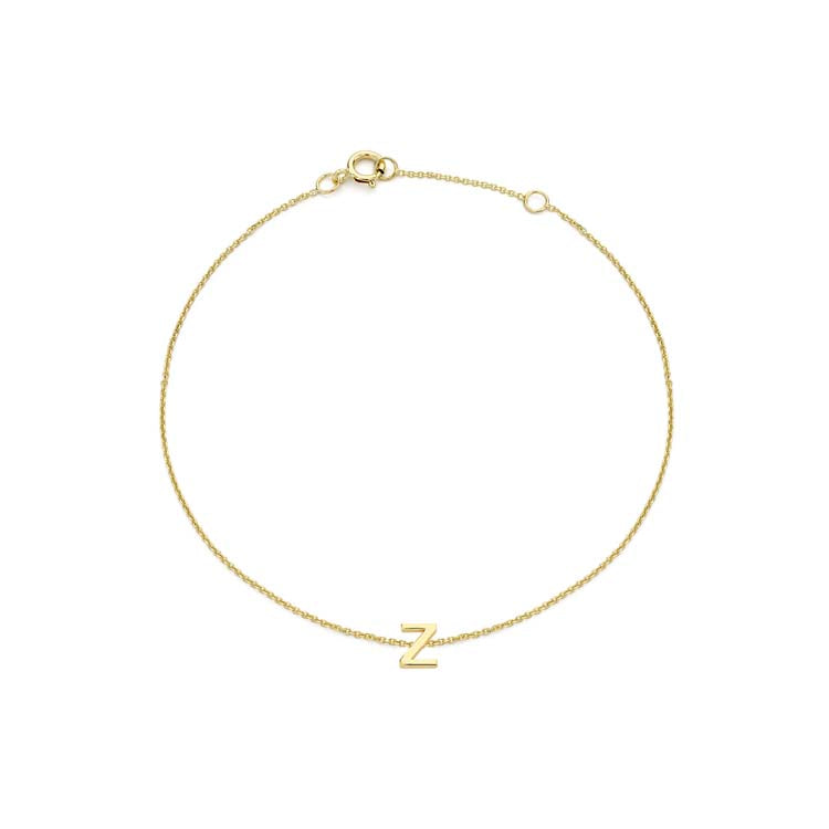 9K Yellow Gold Mini Initial Bracelet 15.5-19cm — Z
