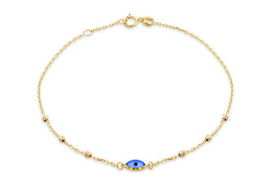 9K Yellow Gold Evil Eye Dc Ball Bracelet 19cm