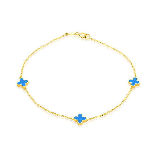 9K Yellow Gold Turquoise Petal Bracelet 19cm