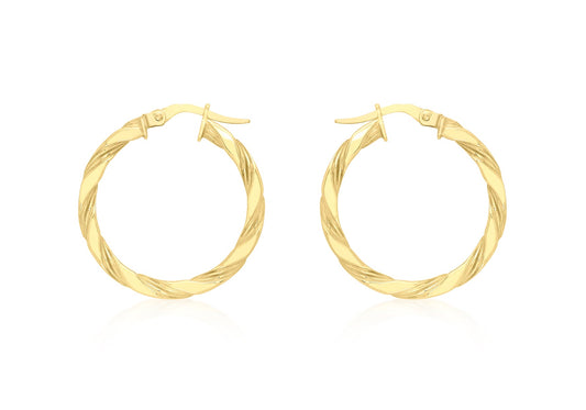 9K Yellow Gold Flat Twist Hoops 20 mm