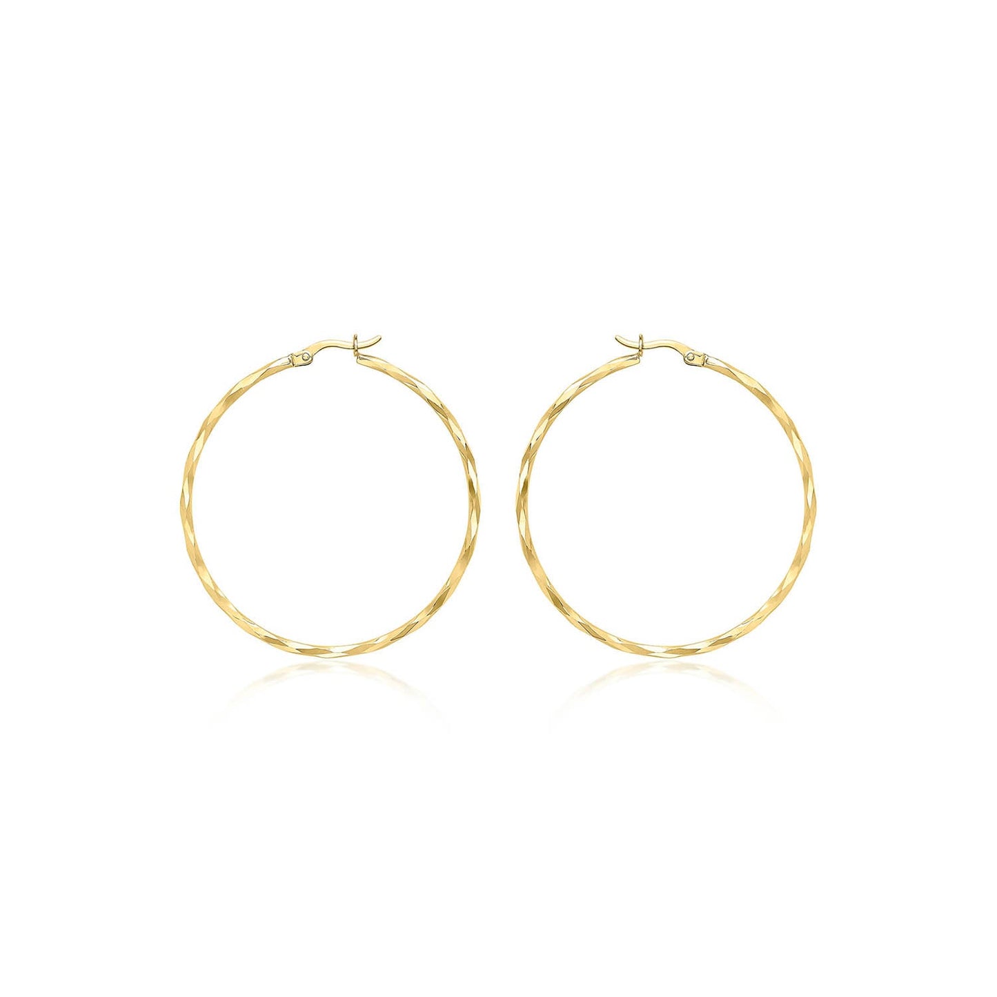 9K Yellow Gold Diamond Cut Hoop Earrings 42mm