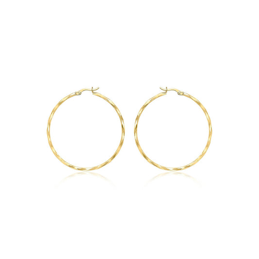 9K Yellow Gold Diamond Cut Hoop Earrings 42mm