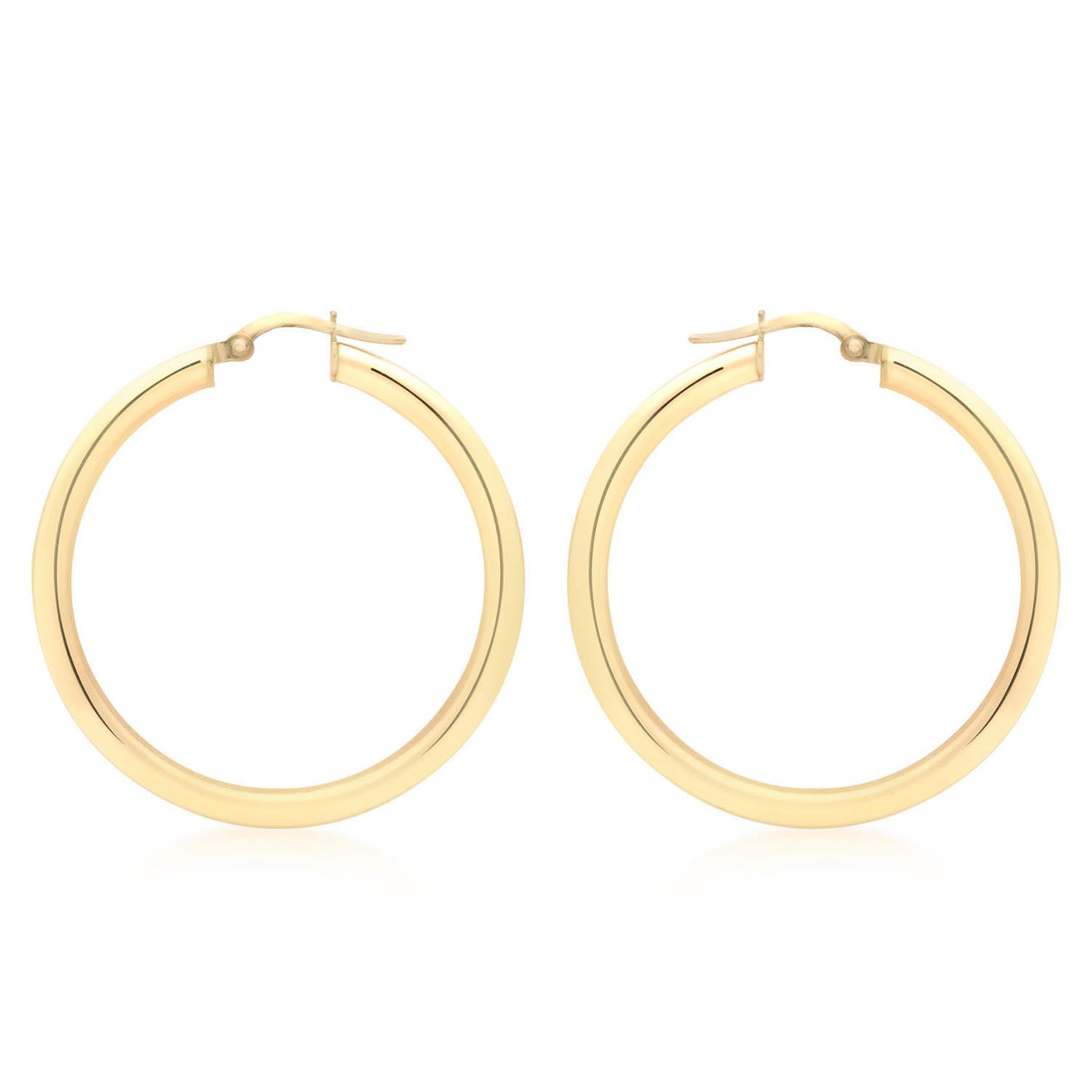 9K Yellow Gold 3mm Round Hoop Earrings 35mm