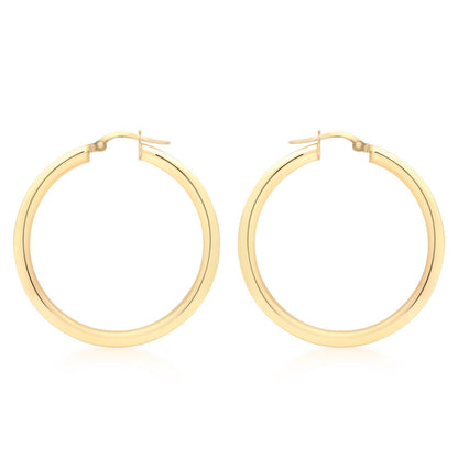 9K Yellow Gold 3mm Round Hoop Earrings 35mm