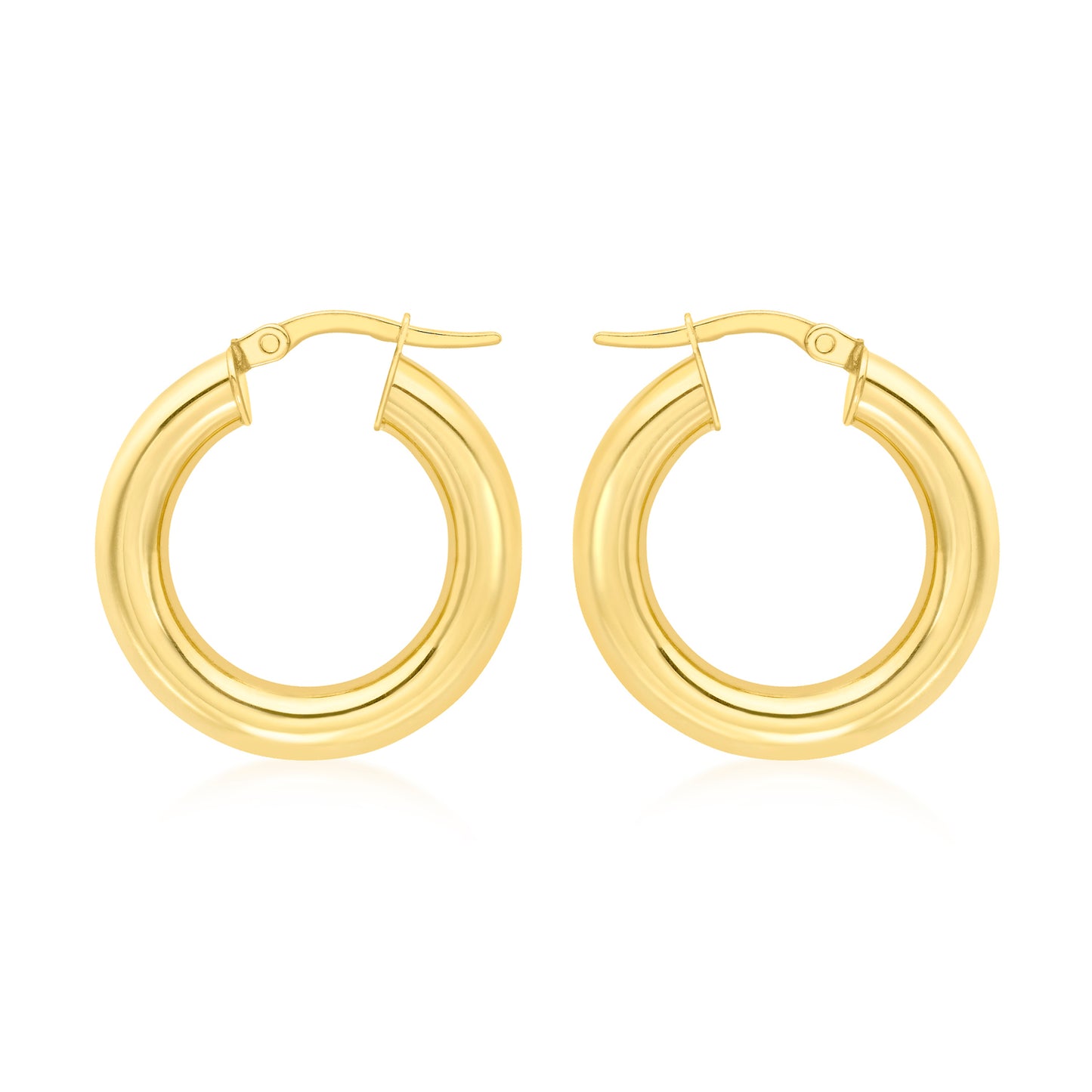 9K Yellow Gold Chunky Tube Creole Earrings 15mm