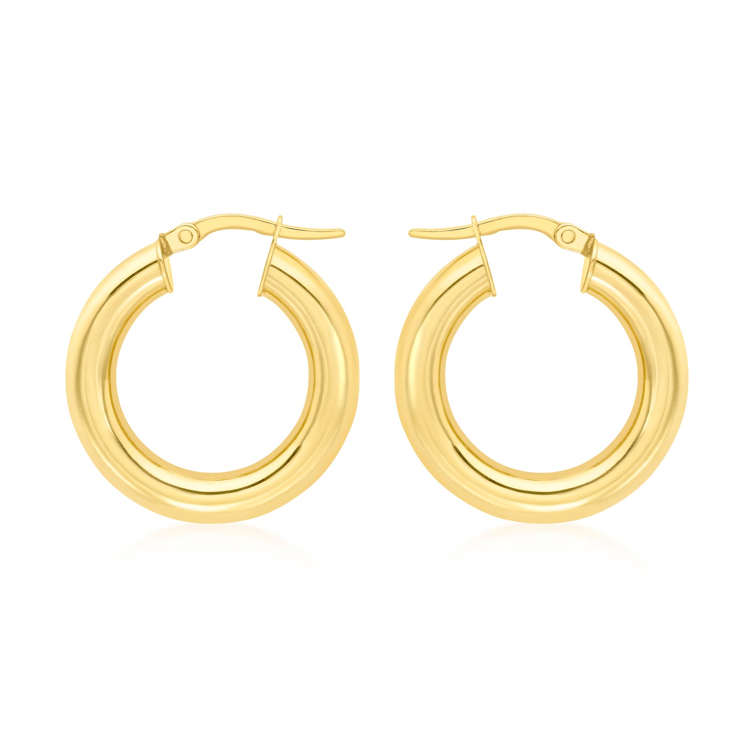 9K Yellow Gold Chunky Tube Creole Earrings 15mm