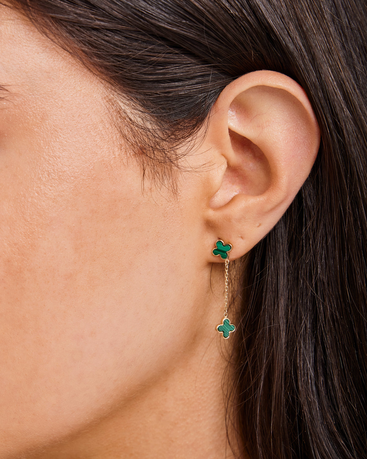 9K Yellow Gold Malachite Petal Drop Earrings