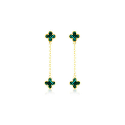 9K Yellow Gold Malachite Petal Drop Earrings