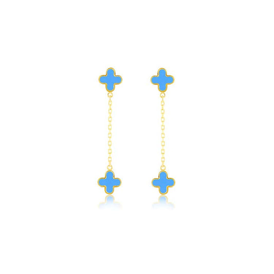 9K Yellow Gold Turquoise Petal Drop Earrings