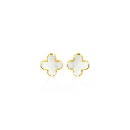 9K Yellow Gold Mother of Pearl Petal Stud Earrings