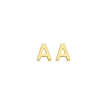 9K Yellow Gold Mini Initial Stud Earrings — A