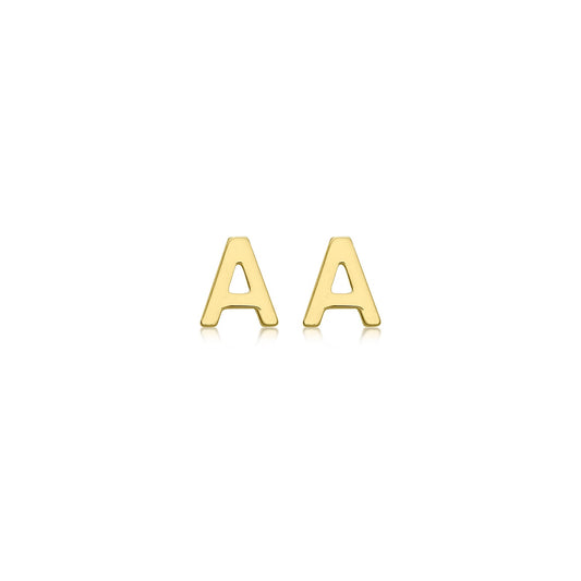9K Yellow Gold Mini Initial Stud Earrings — A