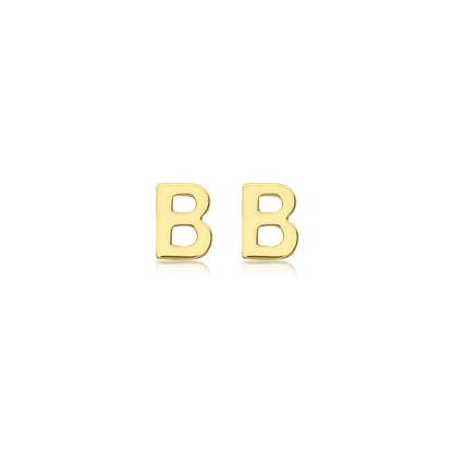 9K Yellow Gold Mini Initial Stud Earrings — B