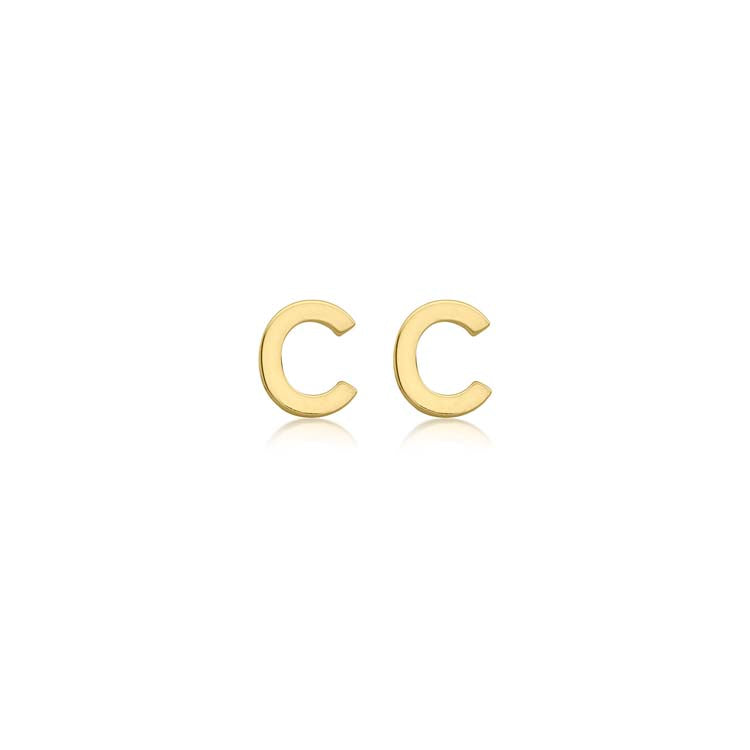 9K Yellow Gold Mini Initial Stud Earrings — C