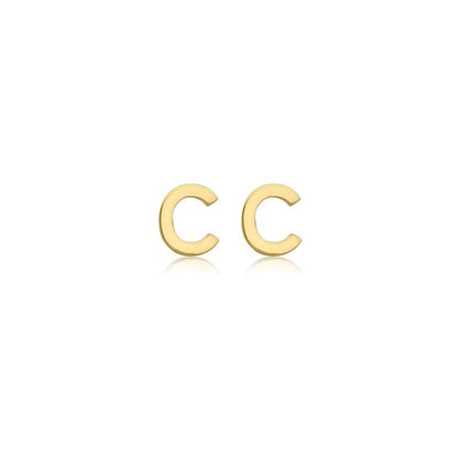 9K Yellow Gold Mini Initial Stud Earrings — C