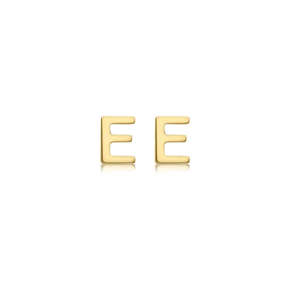 9K Yellow Gold Mini Initial Stud Earrings — E