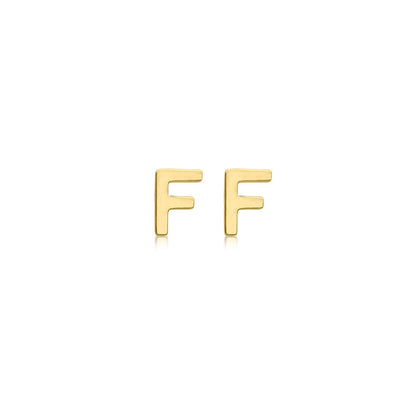 9K Yellow Gold Mini Initial Stud Earrings — F