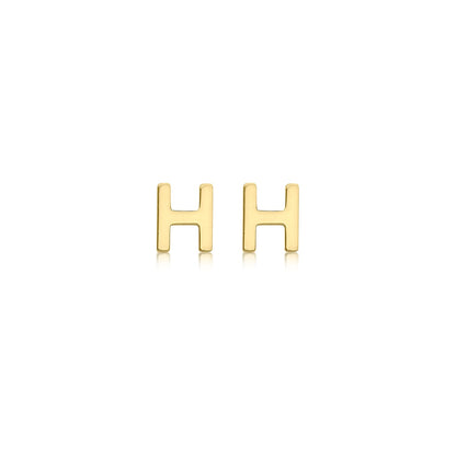 9K Yellow Gold Mini Initial Stud Earrings — H