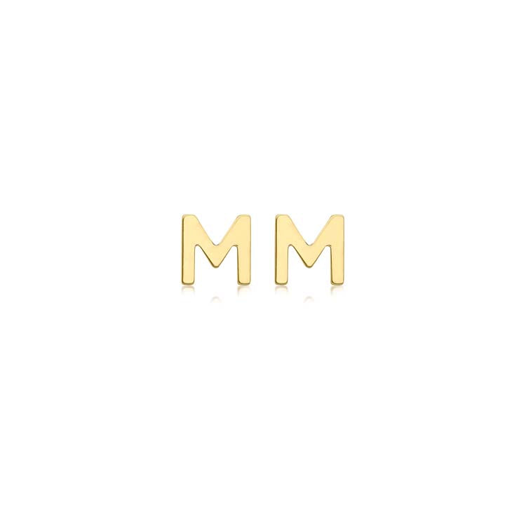 9K Yellow Gold Mini Initial Stud Earrings — M