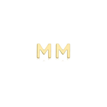 9K Yellow Gold Mini Initial Stud Earrings — M