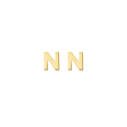 9K Yellow Gold Mini Initial Stud Earrings — N