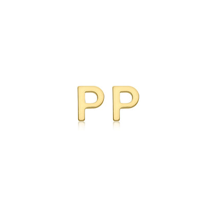 9K Yellow Gold Mini Initial Stud Earrings — P