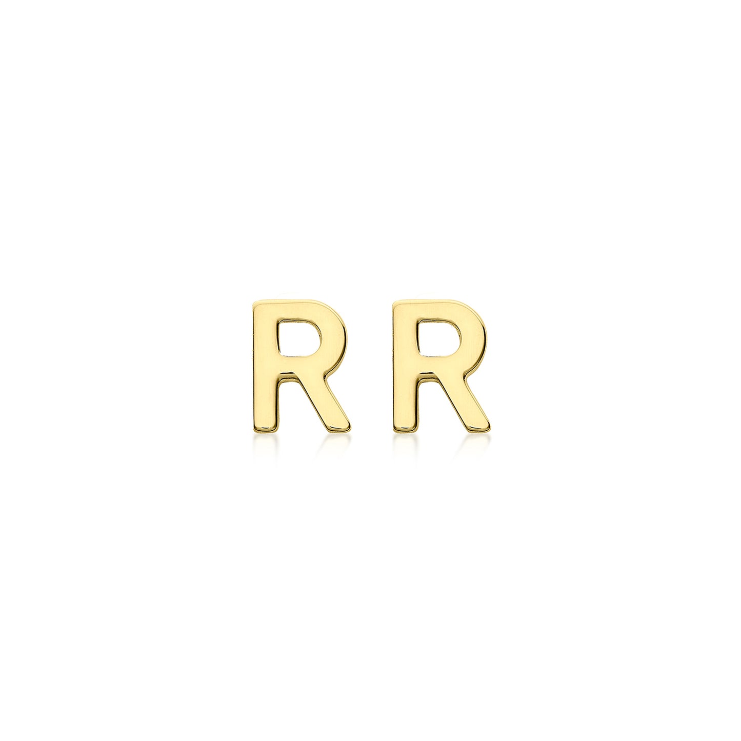 9K Yellow Gold Mini Initial 'R' Stud Earrings