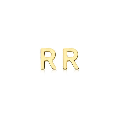 9K Yellow Gold Mini Initial Stud Earrings — R