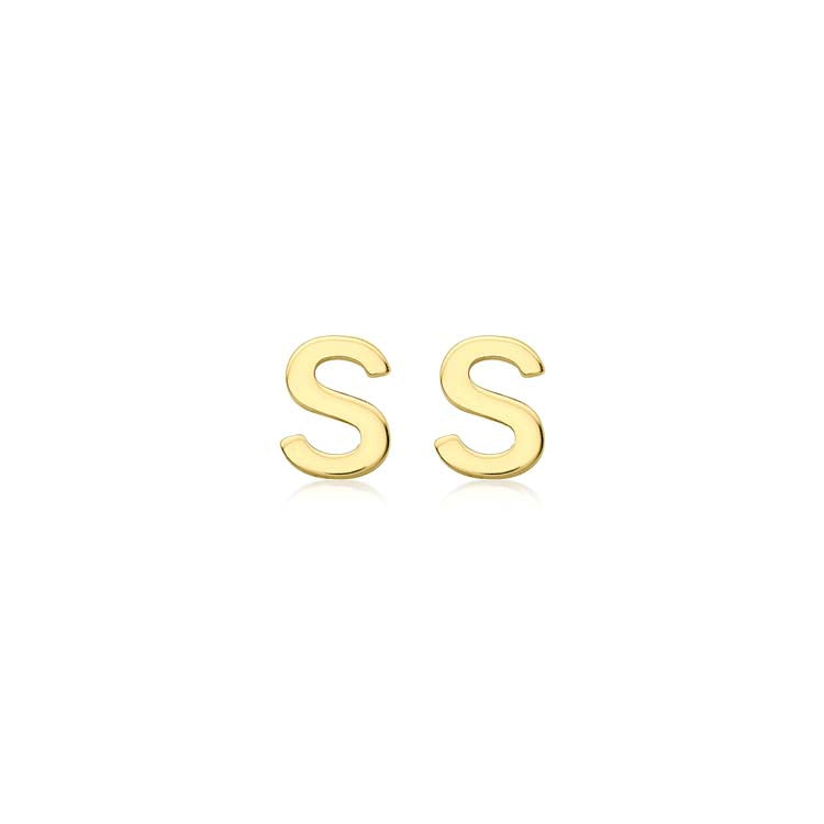 9K Yellow Gold Mini Initial Stud Earrings — S