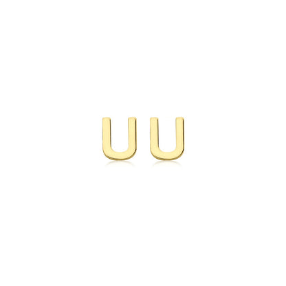 9K Yellow Gold Mini Initial Stud Earrings — U