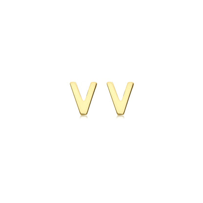 9K Yellow Gold Mini Initial Stud Earrings — V