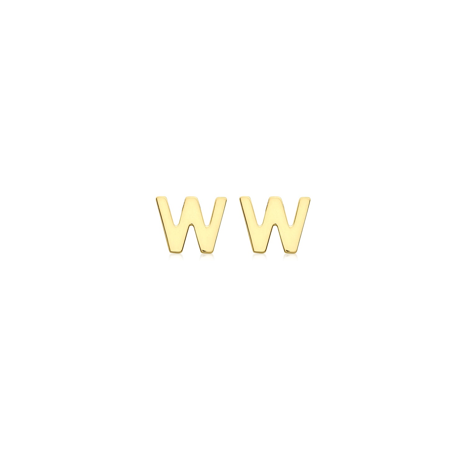 9K Yellow Gold Mini Initial 'W' Stud Earrings