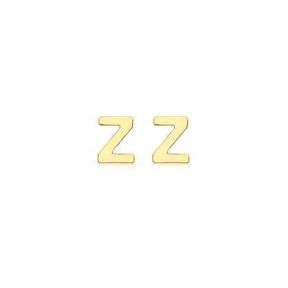 9K Yellow Gold Mini Initial Stud Earrings — Z