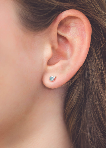 NATURAL AQUAMARINE AND TWO NATURAL DIAMOND MARCH EARRINGS SILVER