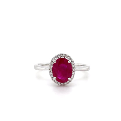 1.35ct Nat Ruby 0.12ct Dia Halo Ring 18kt WG