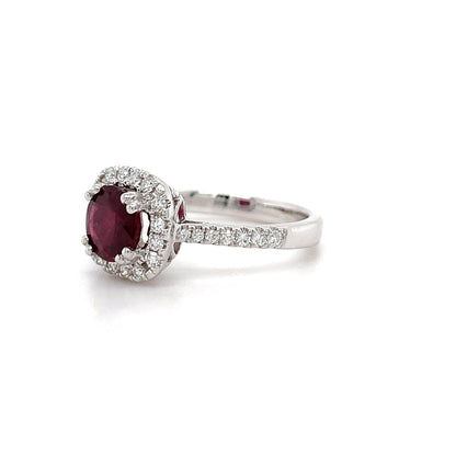 1.20ct Ruby + 0.30ct Dia Halo Ring