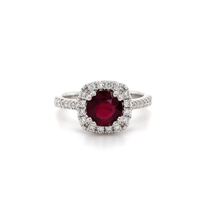 1.20ct Ruby + 0.30ct Dia Halo Ring