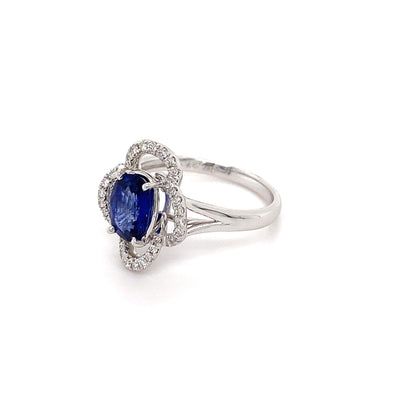 1.5ct Oval Sapphire + 0.34ct Dia Halo 18kt